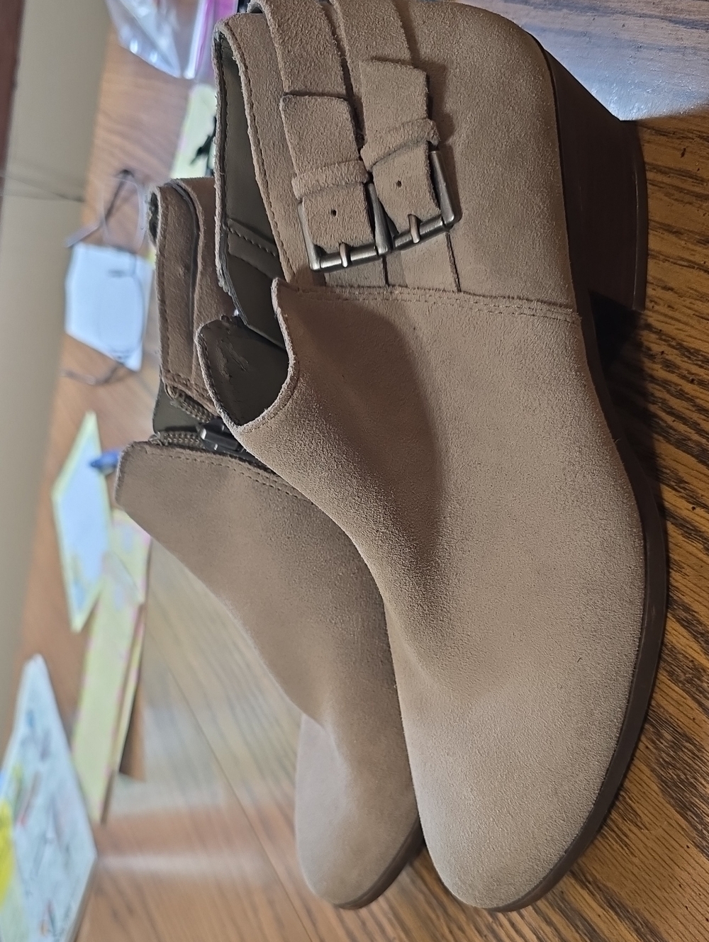 Sam Edelman Women's Taupe Suede Ankle  Boots with Buckle Detail